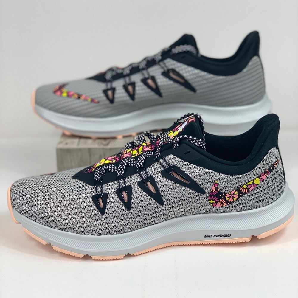 Nike Women’s Running Sneakers — Gray, Black & Pink Floral Accents